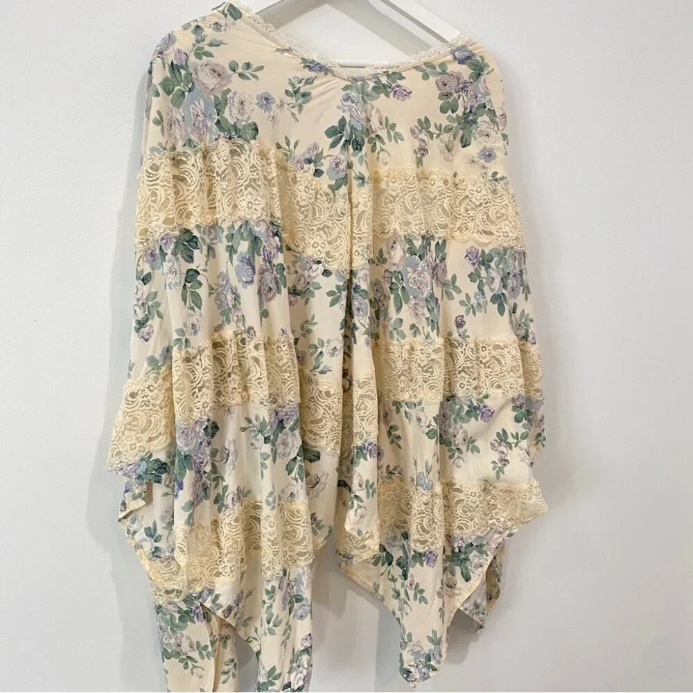 Entro Boho Floral Lace Kimono Open Flowy Cardigan  S/M